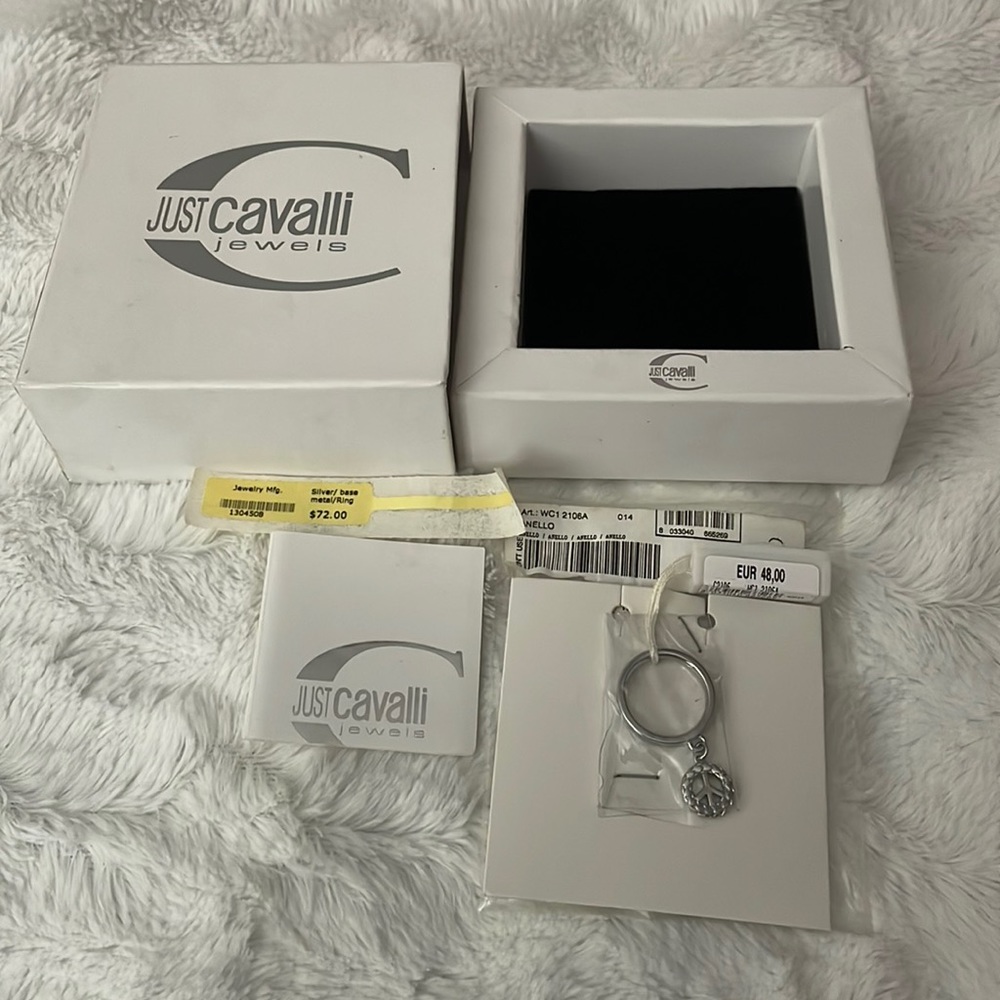 Just Cavali silver ring with charm